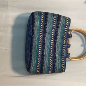 Blue and Green Striped Women's Bag